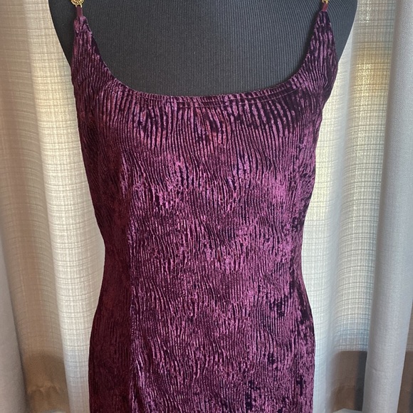 Jessica McClintock Gunne Sax Wine Color Velvet Gown Dress Gold Flower Straps - Picture 2 of 13